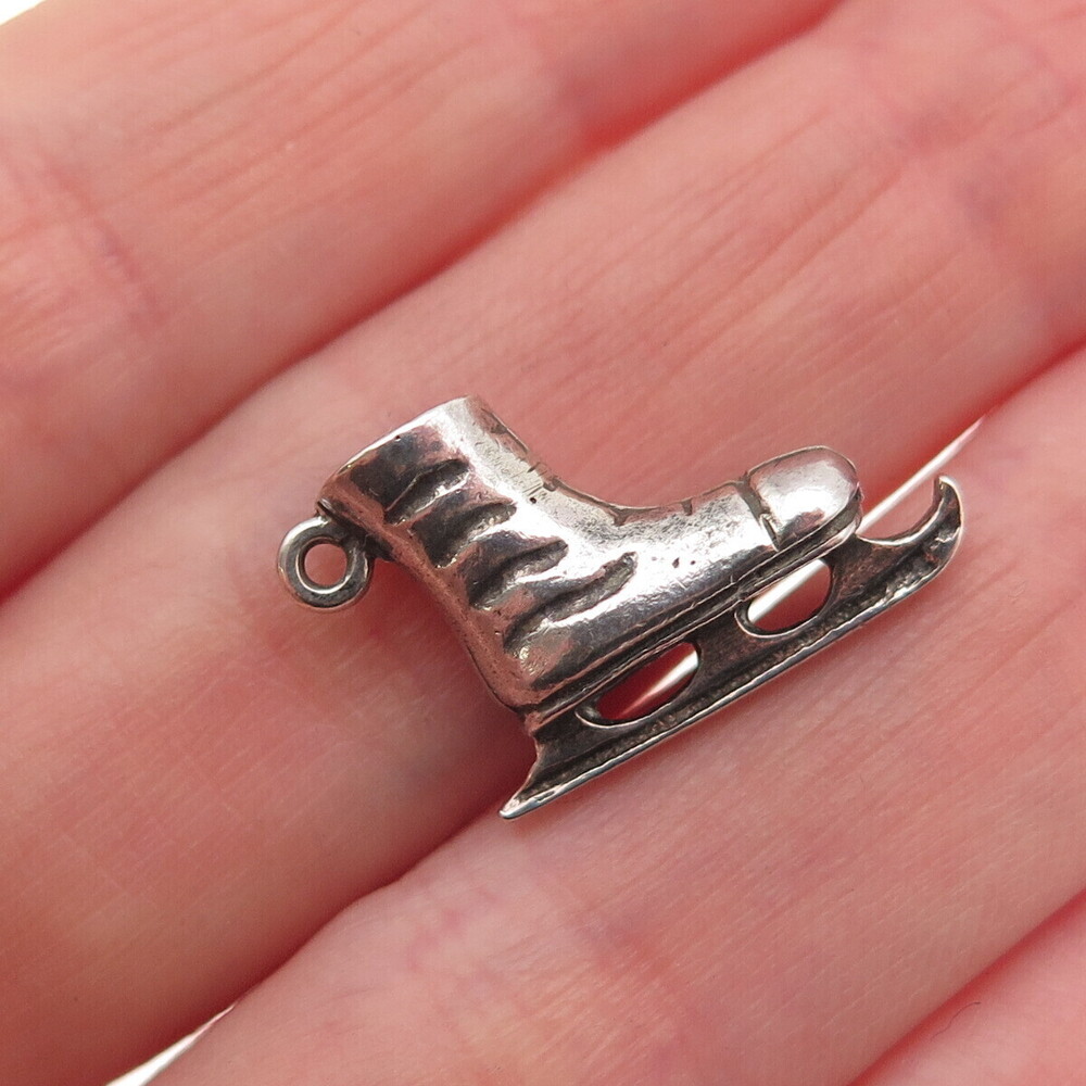 835 Silver Vintage Ice Skate Oxidized Mini Charm Pendant